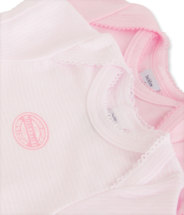 Lot de 2 bodies manches courtes b&eacute;b&eacute; fille uni/milleraies lot .