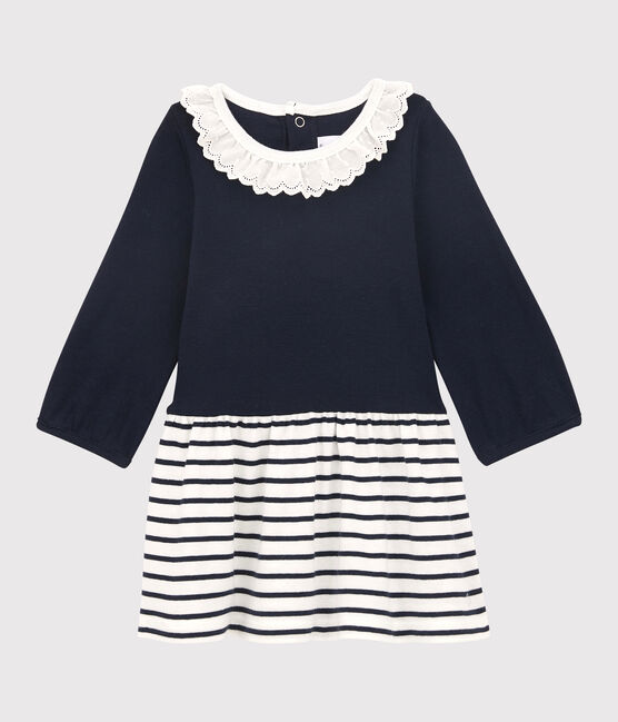 Robe manches longues bébé fille blanc MARSHMALLOW/bleu SMOKING