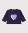 Tee-shirt b&eacute;b&eacute; en coton manches longues uni &agrave; motif bleu marine