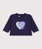 Tee-shirt b&eacute;b&eacute; en coton manches longues uni &agrave; motif bleu marine