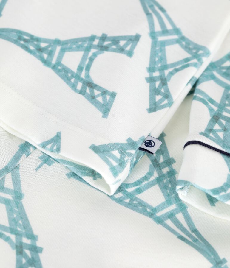 Pyjama boutonn&eacute; enfant en coton  imprim&eacute; blanc MARSHMALLOW/blanc MULTICO