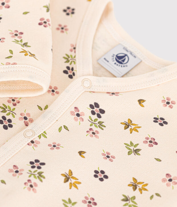 Pyjama en molleton gratt&eacute; imprim&eacute; fleurs b&eacute;b&eacute; &eacute;cru/multicouleur