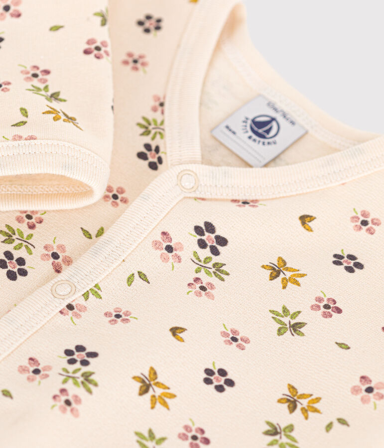 Pyjama en molleton gratt&eacute; imprim&eacute; fleurs b&eacute;b&eacute; blanc AVALANCHE/ MULTICO
