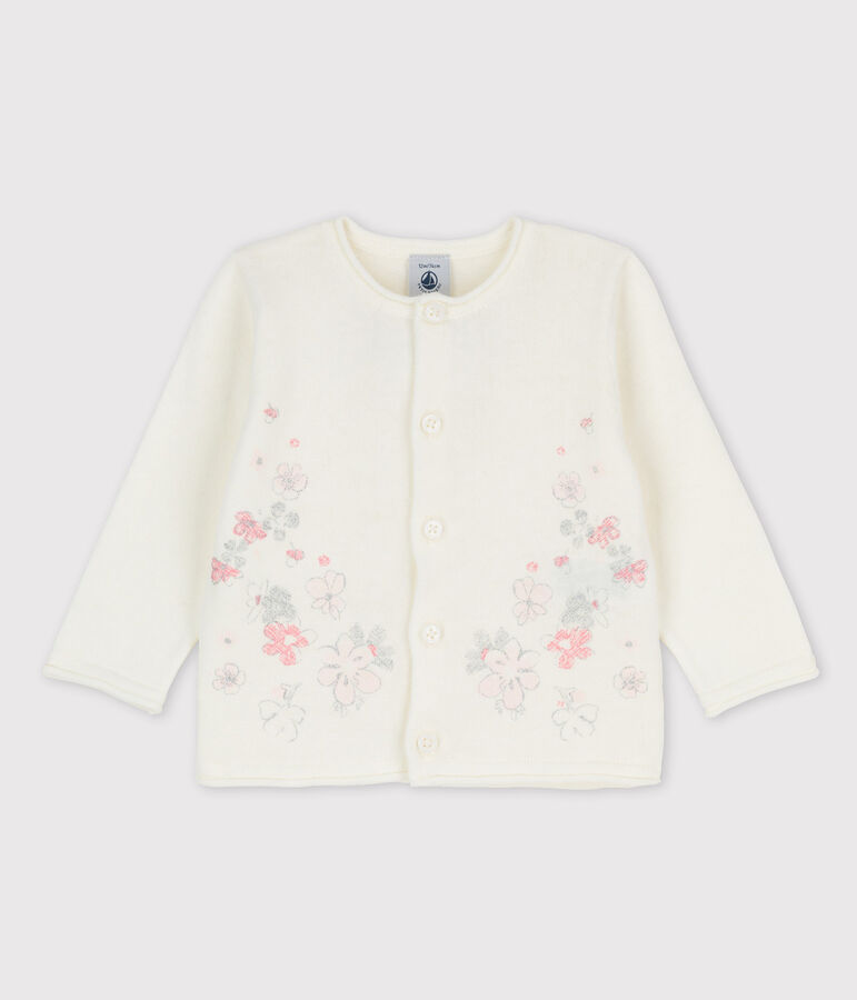 Cardigan en tricot jersey coton/lin b&eacute;b&eacute; fille blanc MARSHMALLOW