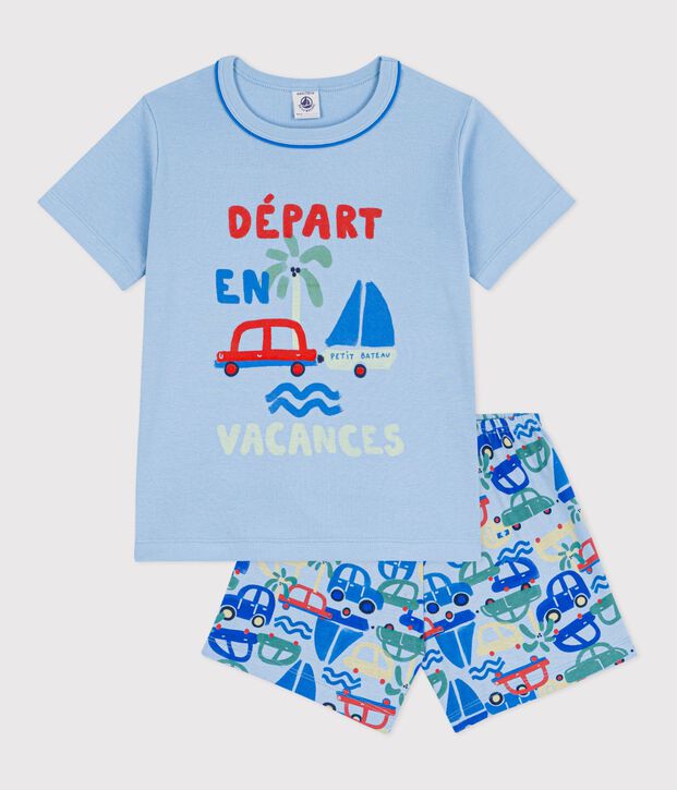 Pyjama short enfant en coton imprim&eacute; voitures bleu/multicouleur