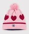 Bonnet enfant jacquard en tricot doubl&eacute; polaire rose/rouge