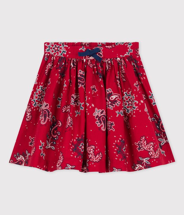Jupe en popeline imprim&eacute;e enfant fille rouge/multicouleur