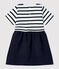 Robe bi-matière en gaze de coton et jersey épais bio bébé blanc MARSHMALLOW/bleu SMOKING