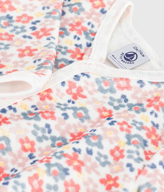 Pyjama bébé en velours imprimé fleuri blanc MARSHMALLOW/blanc MULTICO