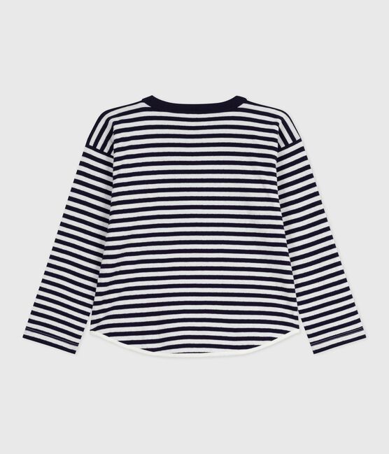 Tee-shirt enfant manches longues en coton rayé bleu SOIR/ MILK