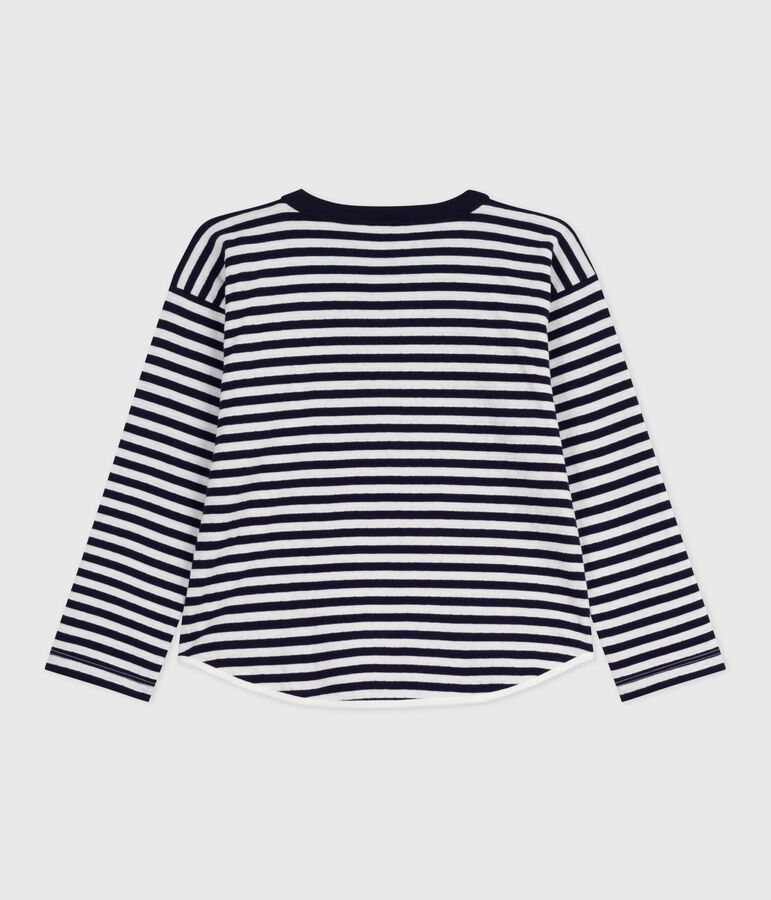 Tee-shirt enfant manches longues en coton ray&eacute; bleu SOIR/ MILK