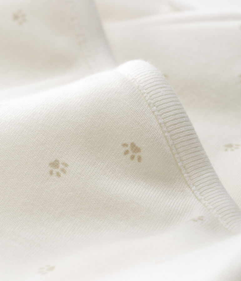 Combinaison longue b&eacute;b&eacute; en c&ocirc;te ouatin&eacute;e blanc MARSHMALLOW/gris SOURICEAU CN