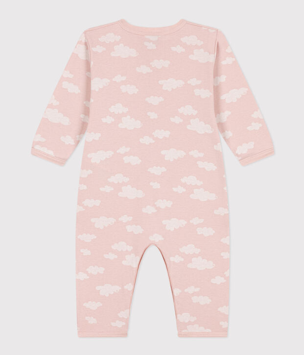 Pyjama b&eacute;b&eacute; sans pieds imprim&eacute; en coton rose/blanc