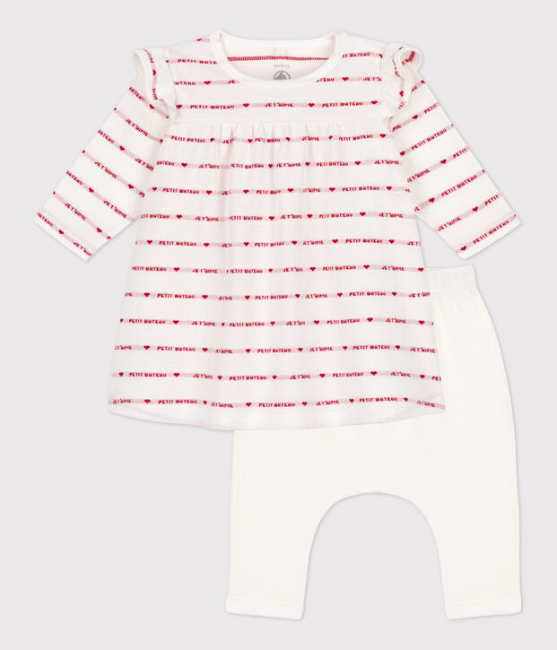 Robe legging jacquard b&eacute;b&eacute; en coton blanc/rouge