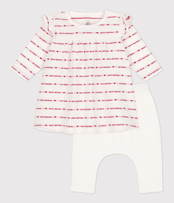 Robe legging jacquard bébé en coton blanc MARSHMALLOW/rouge TERKUIT