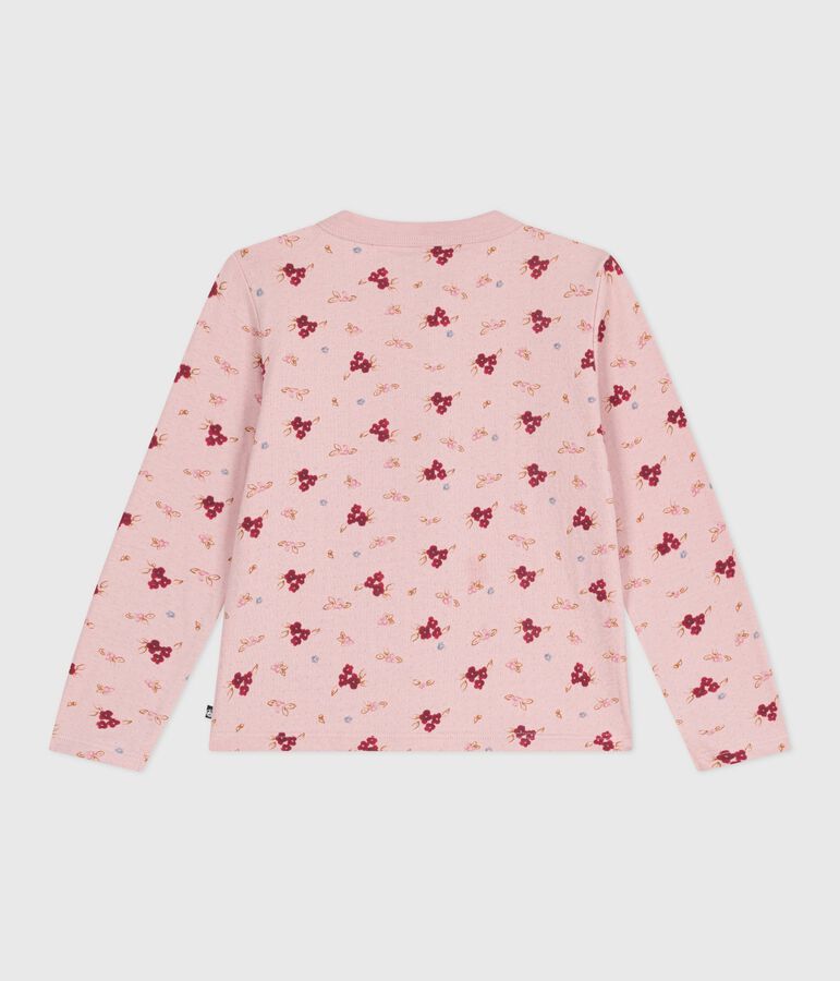 Cardigan enfant en coton imprim&eacute; rose JOLI/blanc MULTICO