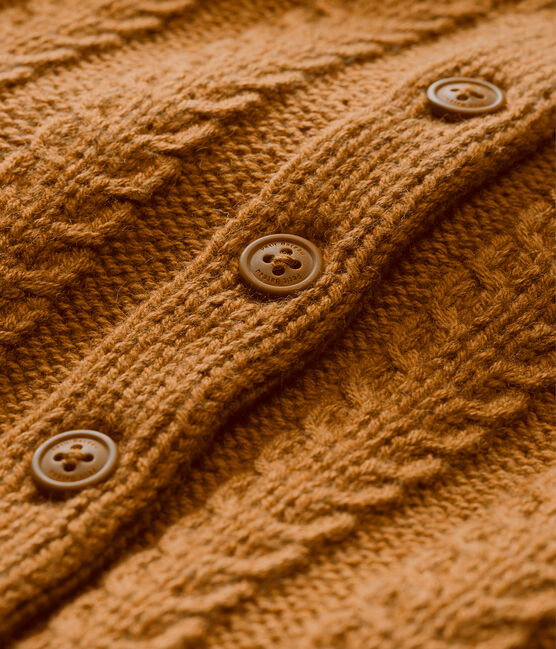 Cardigan en tricot laine et coton torsadé bébé mixte marron BRINDILLE