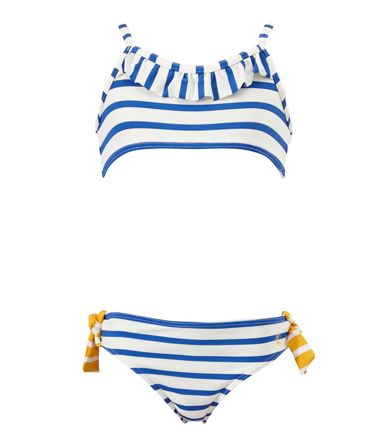 Maillot de bain fille 2 pi&egrave;ces blanc MARSHMALLOW/bleu PERSE