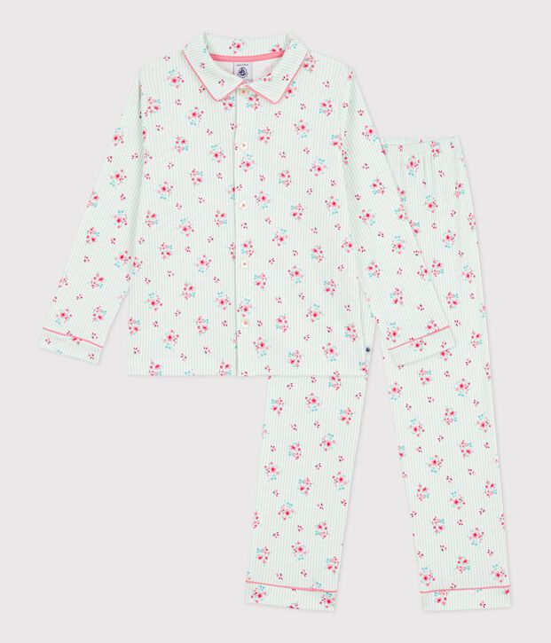 Pyjama boutonn&eacute; enfant en coton imprim&eacute; blanc/bleu/multicouleur