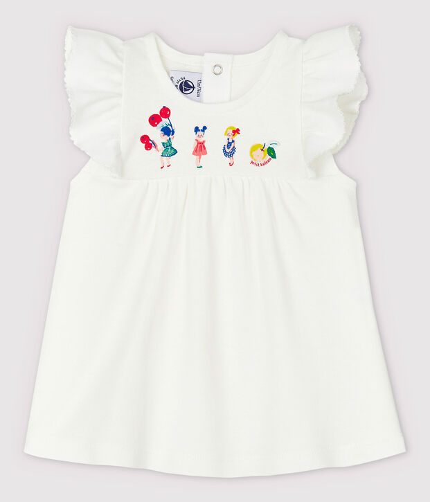 Blouse manches courtes en coton b&eacute;b&eacute; fille blanc
