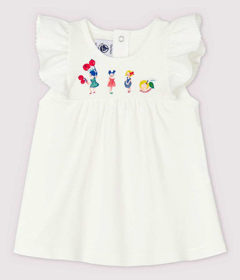Blouse manches courtes en coton b&eacute;b&eacute; fille blanc MARSHMALLOW