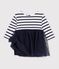 Robe b&eacute;b&eacute; bi-mati&egrave;re manches longues &agrave; rayures blanc/multicouleur