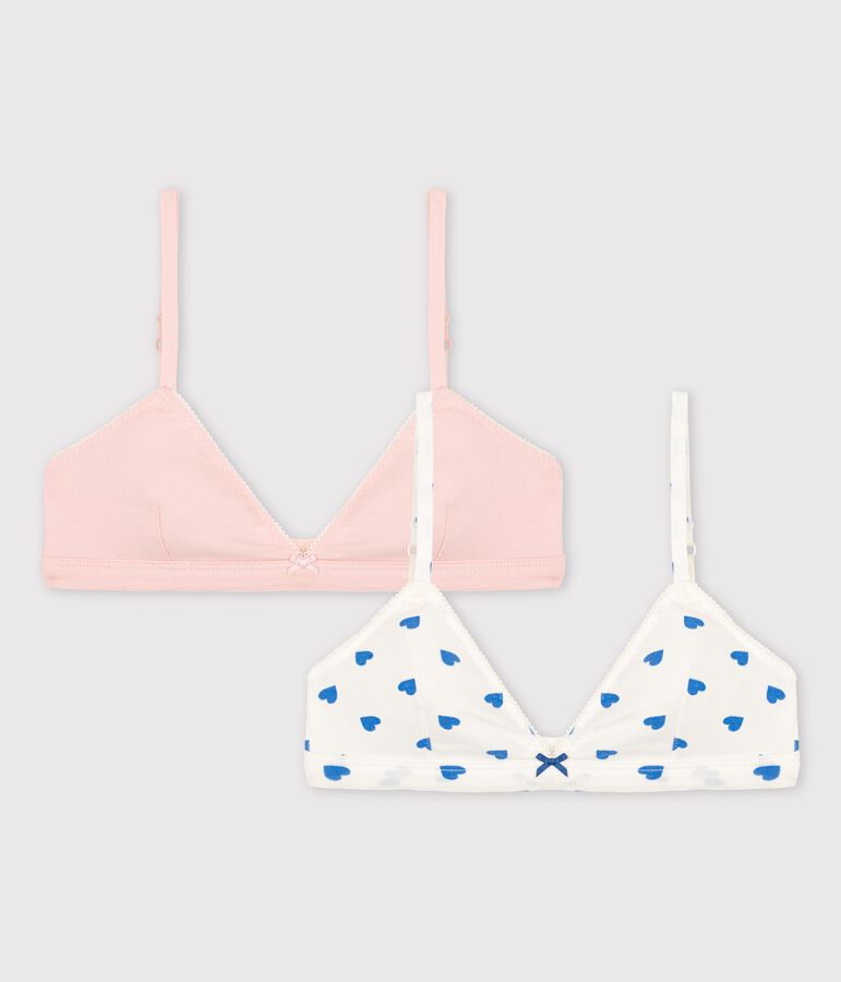 Lot de 2 soutiens-gorge c&oelig;urs fille en coton et &eacute;lasthanne multicouleur