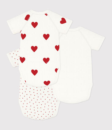 Lot de 3 bodies croisés manches courtes en coton cœurs bébé (Petit Bateau) - Image 1