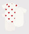 Lot de 3 bodies croisés manches courtes en coton cœurs bébé variante 1
