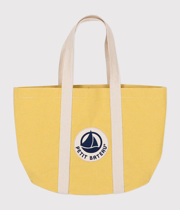 Sac de plage en coton uni jaune/&eacute;cru