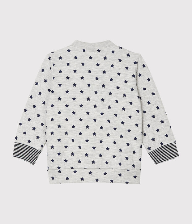 Cardigan b&eacute;b&eacute; gar&ccedil;on en tubique imprim&eacute; gris/bleu