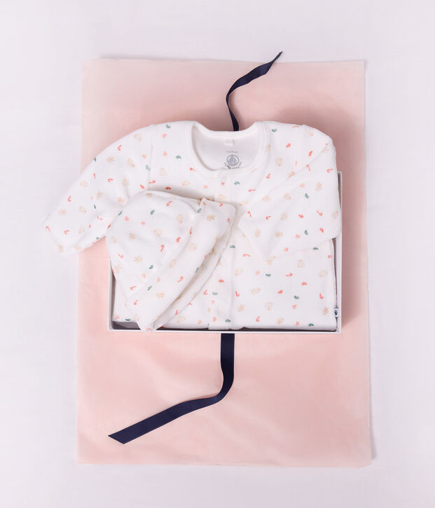 Coffret cadeau naissance en coton imprim&eacute; multicouleur