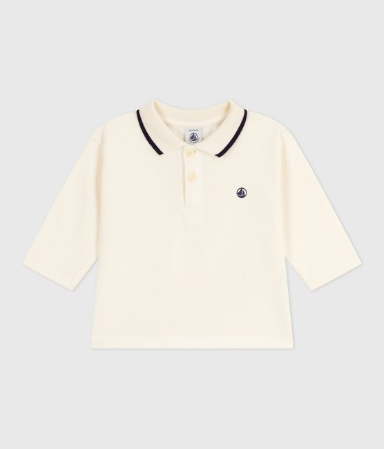 Polo bébé en coton à manches longues uni écru MILK