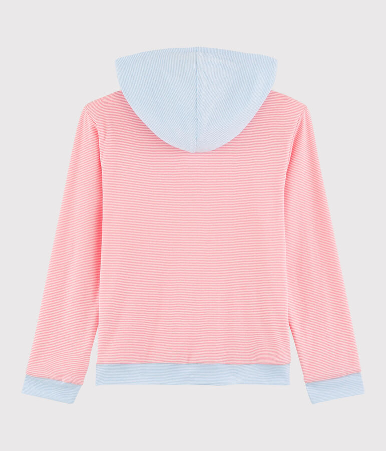 Sweat &agrave; capuche ray&eacute; en coton Femme rose GRETEL/blanc MARSHMALLOW