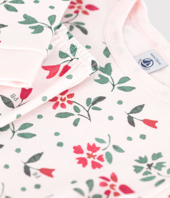 Pyjama très ajusté enfant en coton fleuri rose FLEUR/blanc MULTICO