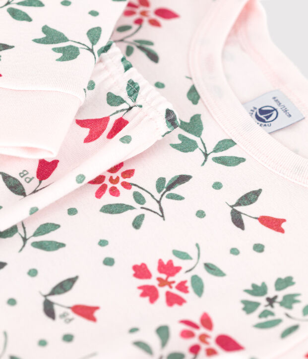 Pyjama tr&egrave;s ajust&eacute; enfant en coton fleuri rose/multicouleur