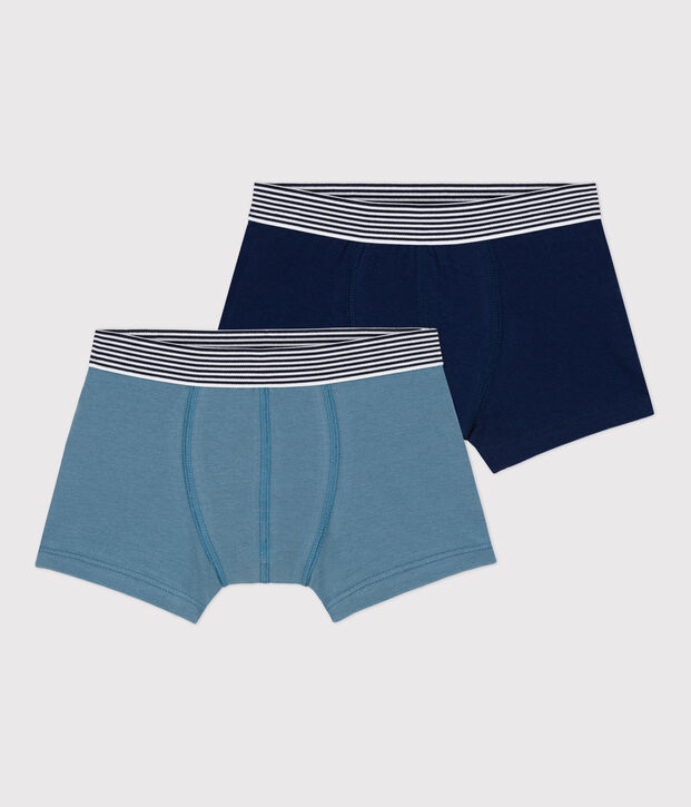 Lot de 2 boxers unis petit gar&ccedil;on en coton et &eacute;lasthanne multicouleur