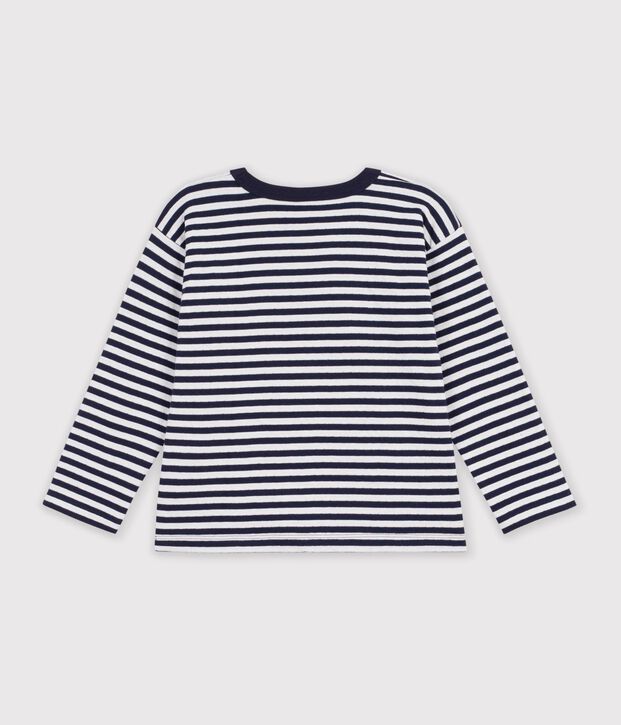 Tee-shirt enfant manches longues &agrave; rayures bleu/blanc/bleu