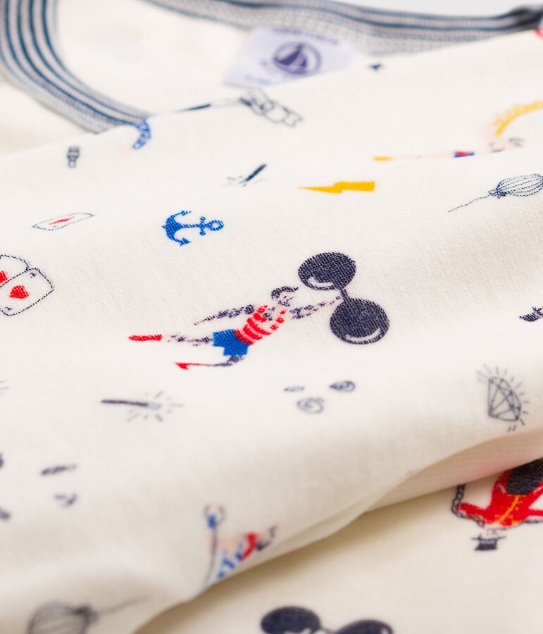 Pyjama imprim&eacute; festif petit gar&ccedil;on en velours blanc/multicouleur