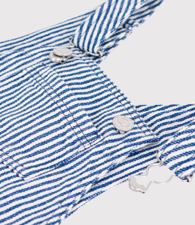 Salopette courte b&eacute;b&eacute; en serge ray&eacute;e bleu/blanc