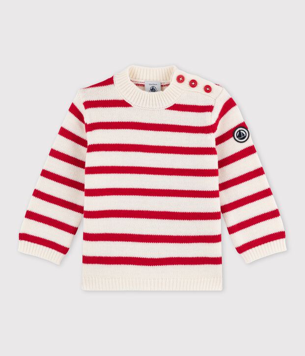 Pull en jersey b&eacute;b&eacute; blanc/rouge