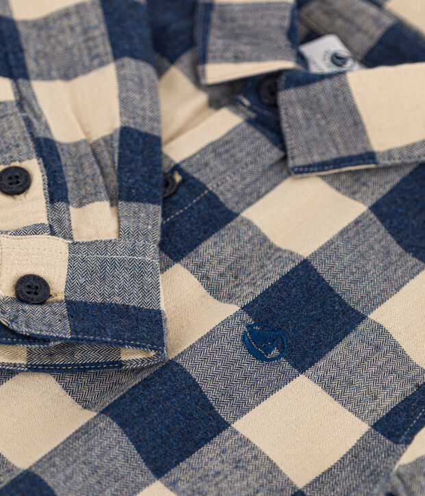 Chemise &agrave; carreaux en flanelle de coton enfant gar&ccedil;on bleu/&eacute;cru