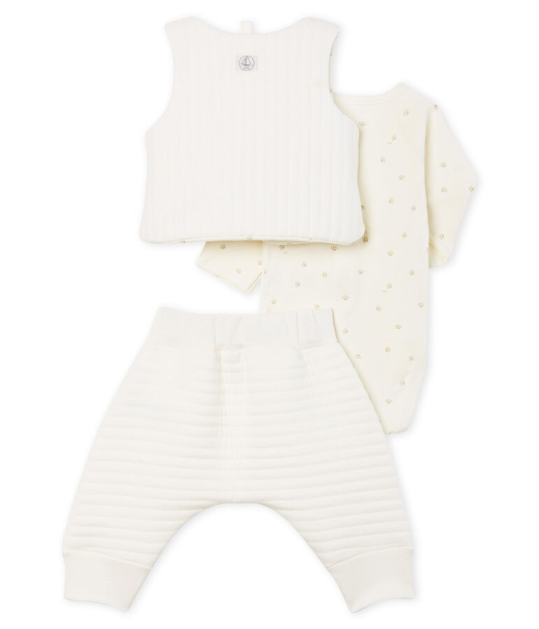 Ensemble trois pi&egrave;ces b&eacute;b&eacute; en tubique blanc