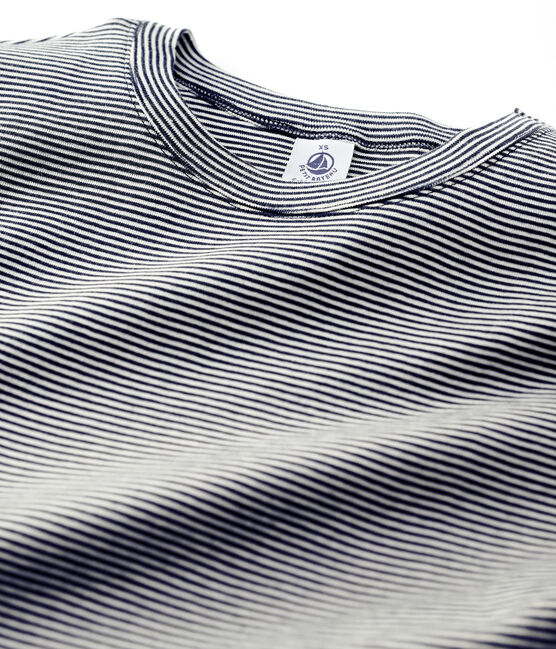 Tee-shirt L'ICONIQUE col rond en coton bio Femme bleu SMOKING/blanc MARSHMALLOW