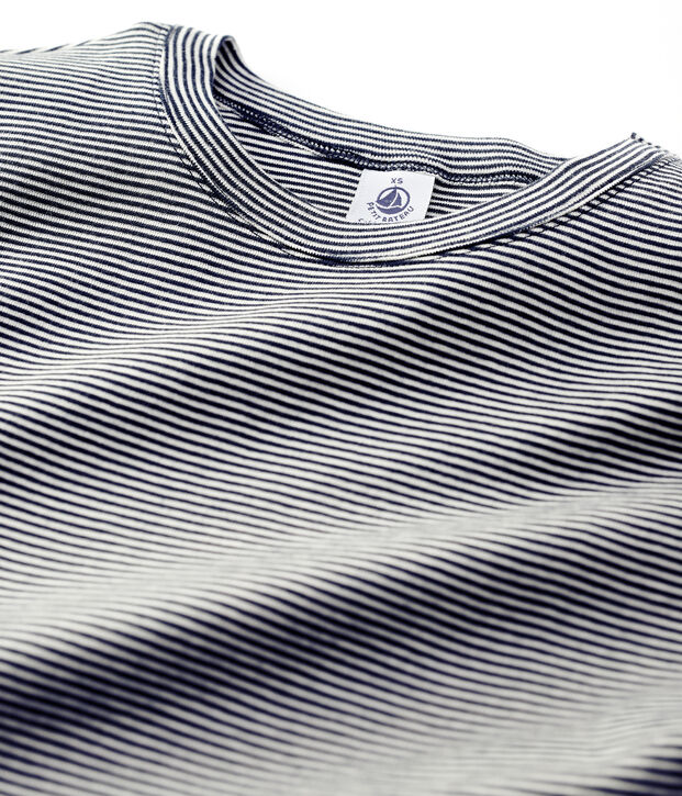 Tee-shirt L'ICONIQUE col rond en coton bio Femme bleu/blanc