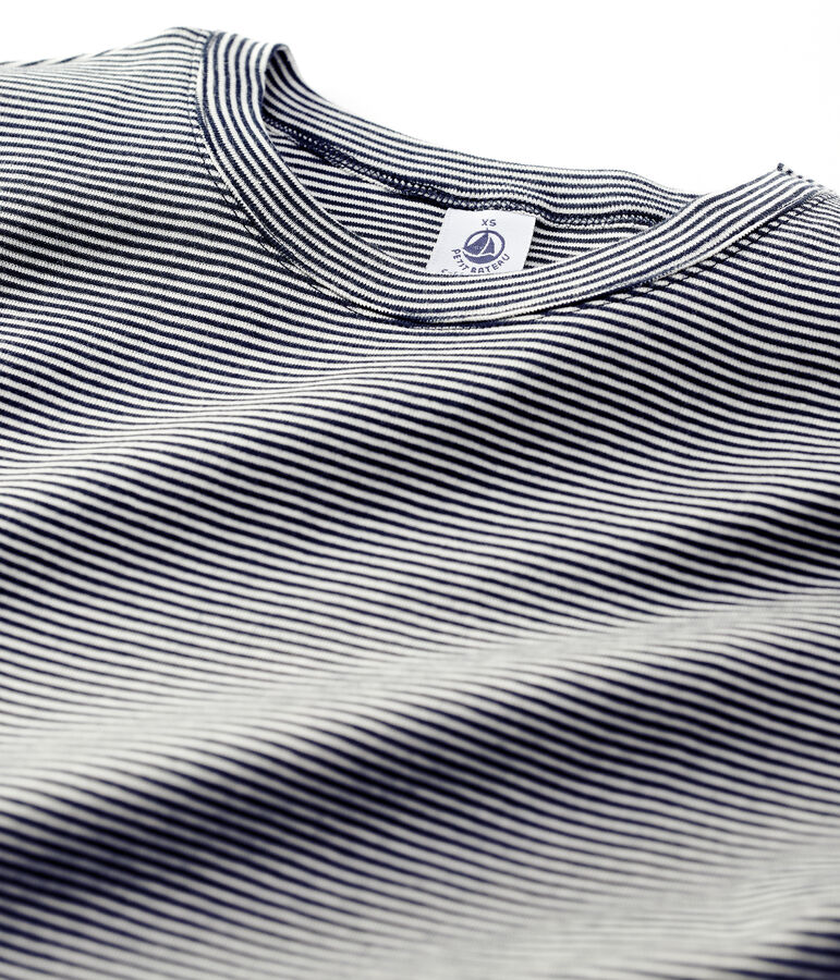 Tee-shirt L'ICONIQUE col rond en coton Femme bleu SMOKING/blanc MARSHMALLOW