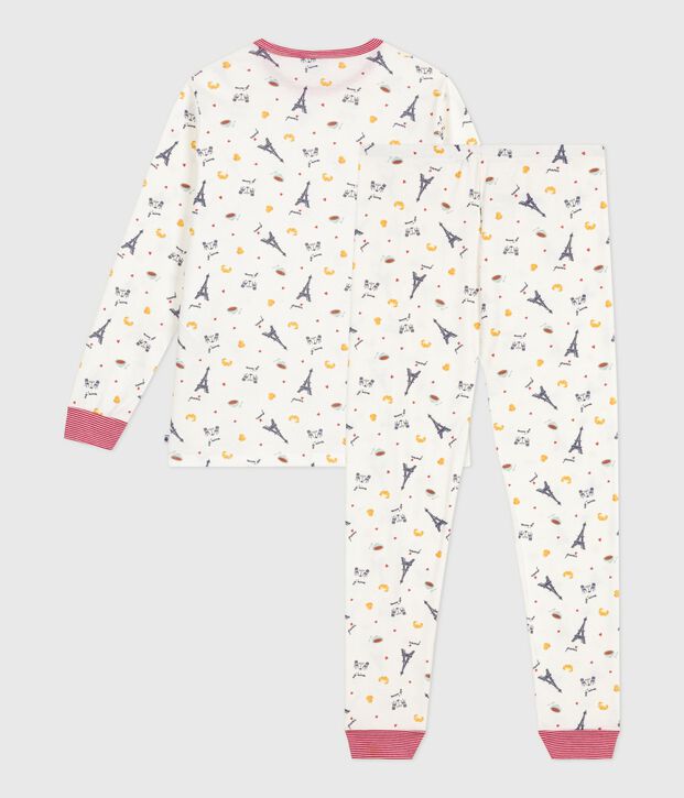 Pyjama enfant en coton imprim&eacute; Paris blanc/multicouleur