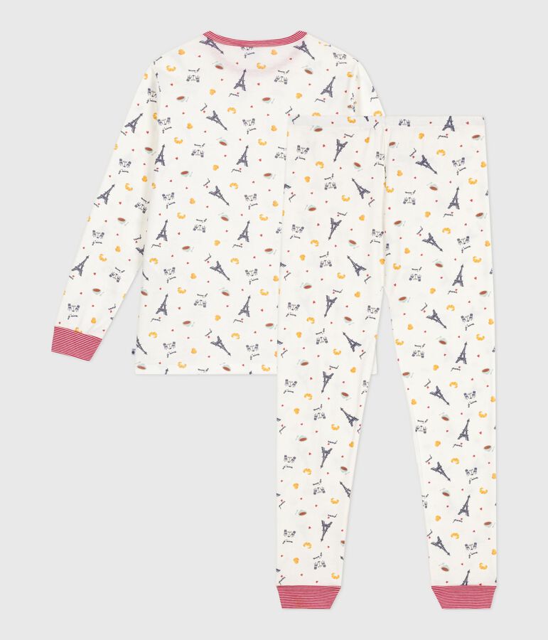 Pyjama enfant en coton imprim&eacute; Paris blanc MARSHMALLOW/blanc MULTICO