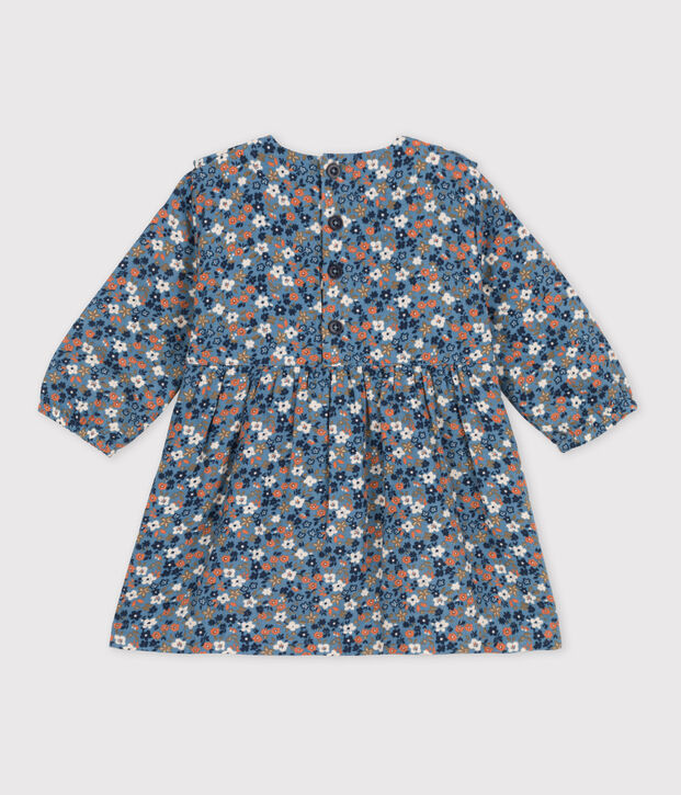 Robe manches longues b&eacute;b&eacute; en gaze de coton imprim&eacute;e bleu/multicouleur