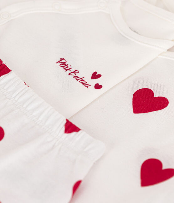 Ensemble 3 pièces imprimé coeur en coton bébé blanc MARSHMALLOW/rouge TERKUIT